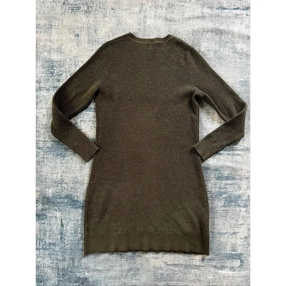 A New Day Olive Green Waffle Knit Long Sleeve Crew Neck Sweater Dress L - Picture 3 of 7